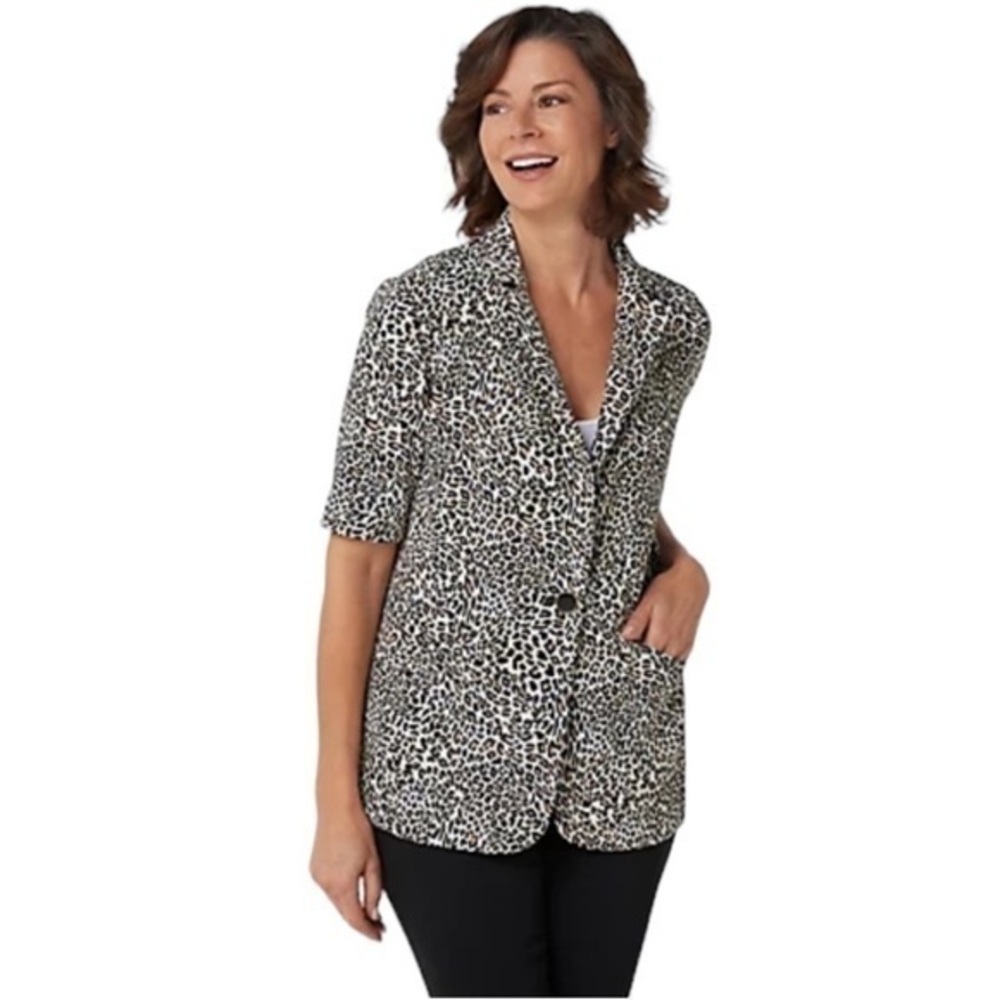 Susan Graver Leopard Print Short Sleeve Blazer Size XL